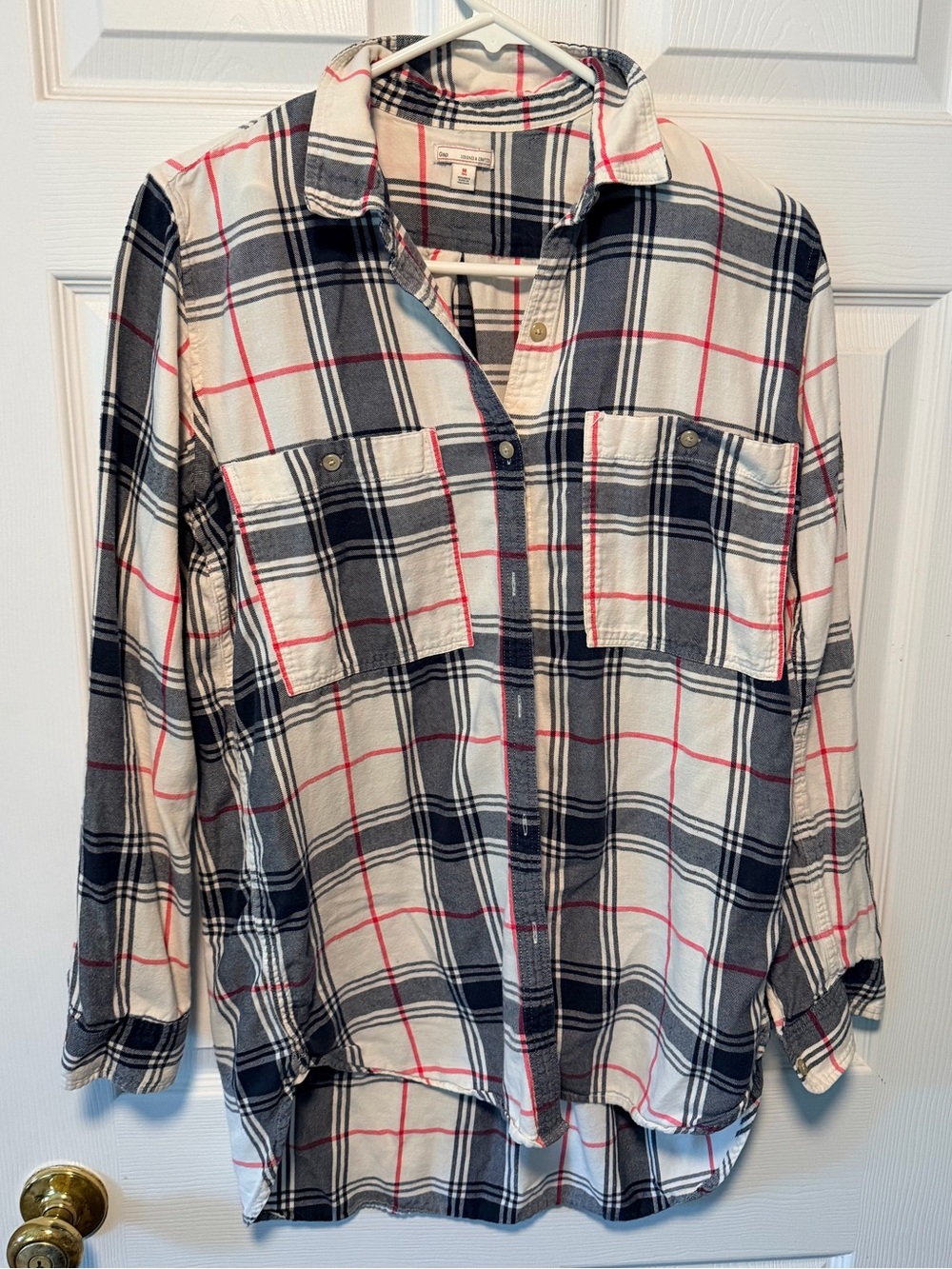 GAP Navy, White & Pink Plaid Button-Down Shirt, 100% Cotton